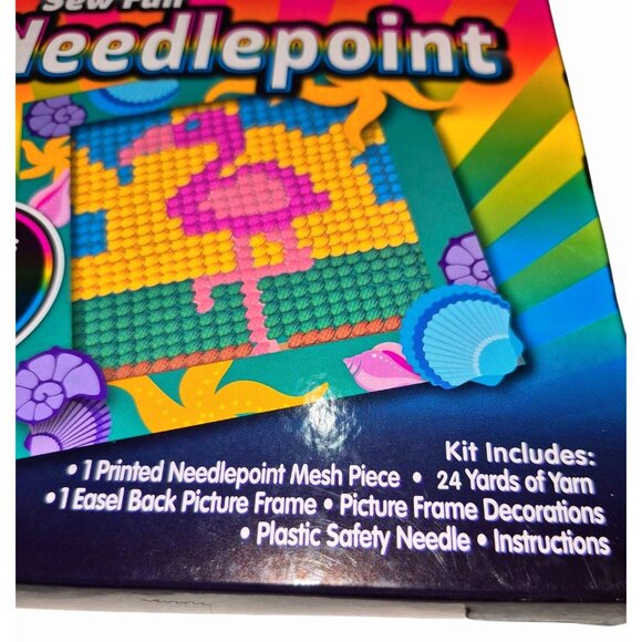 Lot of 7 Sew Fun Needlepoint Kit Flamingo Design Includes Yarn & Frame - Picture 3 of 7